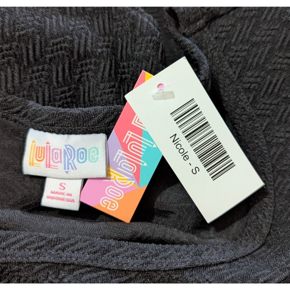 New Lularoe sz S Nicole Fit & Flare Dress black stretchy textured fab midi 3160 - Picture 5 of 6
